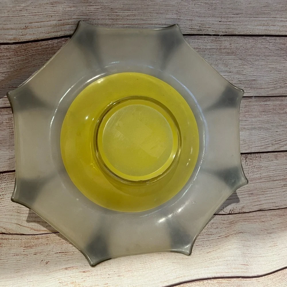 Art Deco Fired On Yellow, White and Silver Large Serving Bowl Decorative Vintage